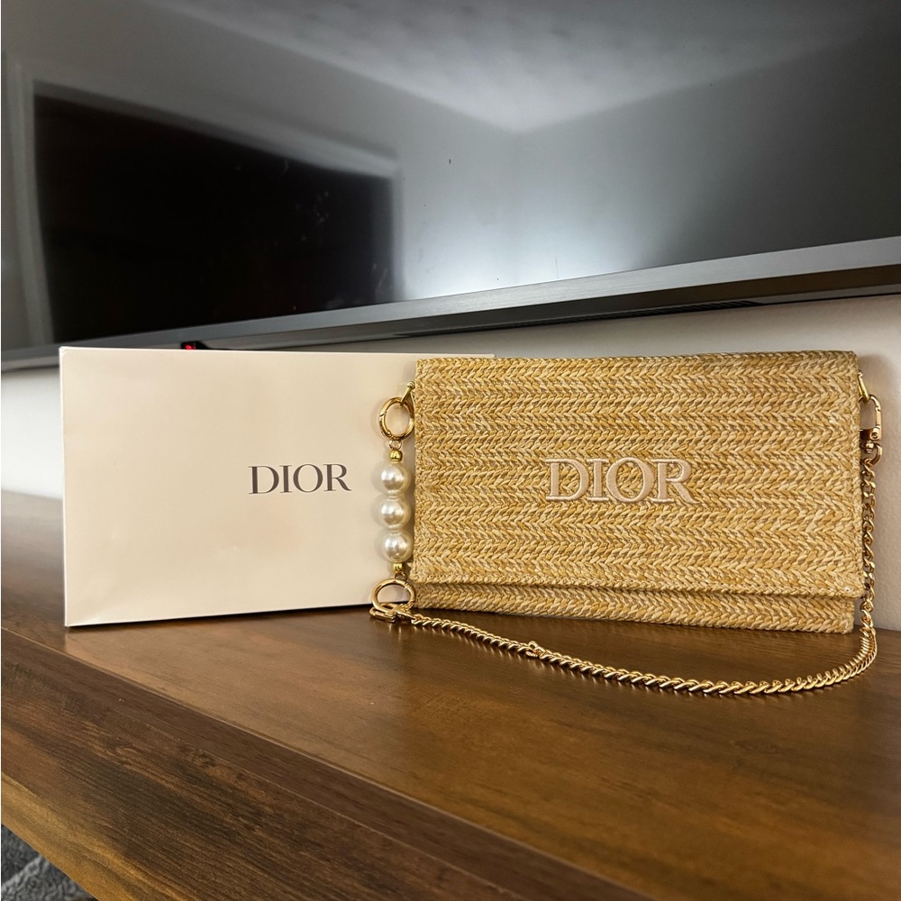 Dior Beige Woven Bag with Gold Chain